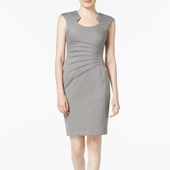 Calvin Klein Gray Side Ruched Horseshoe Neck Ponte Sleeveless Sheath Dress 14 - Picture 1 of 6